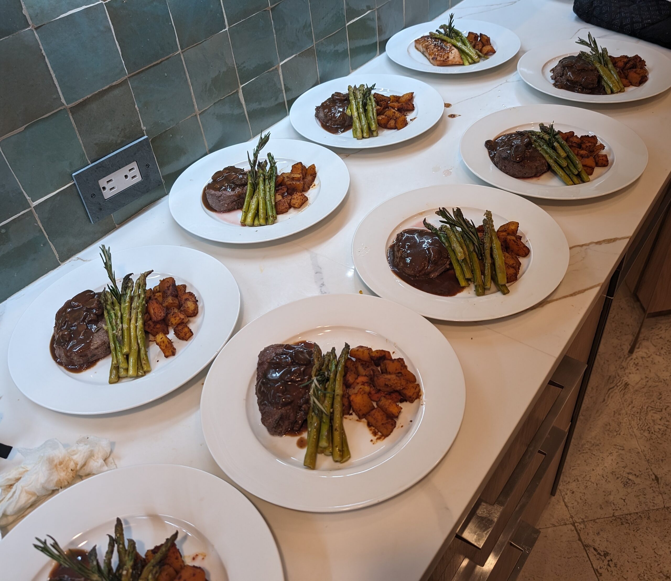 Multiple plated dinners arranged for private dining service
